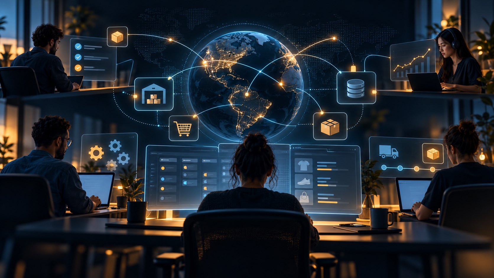 Distributed ecommerce operations team collaborating through connected workflows